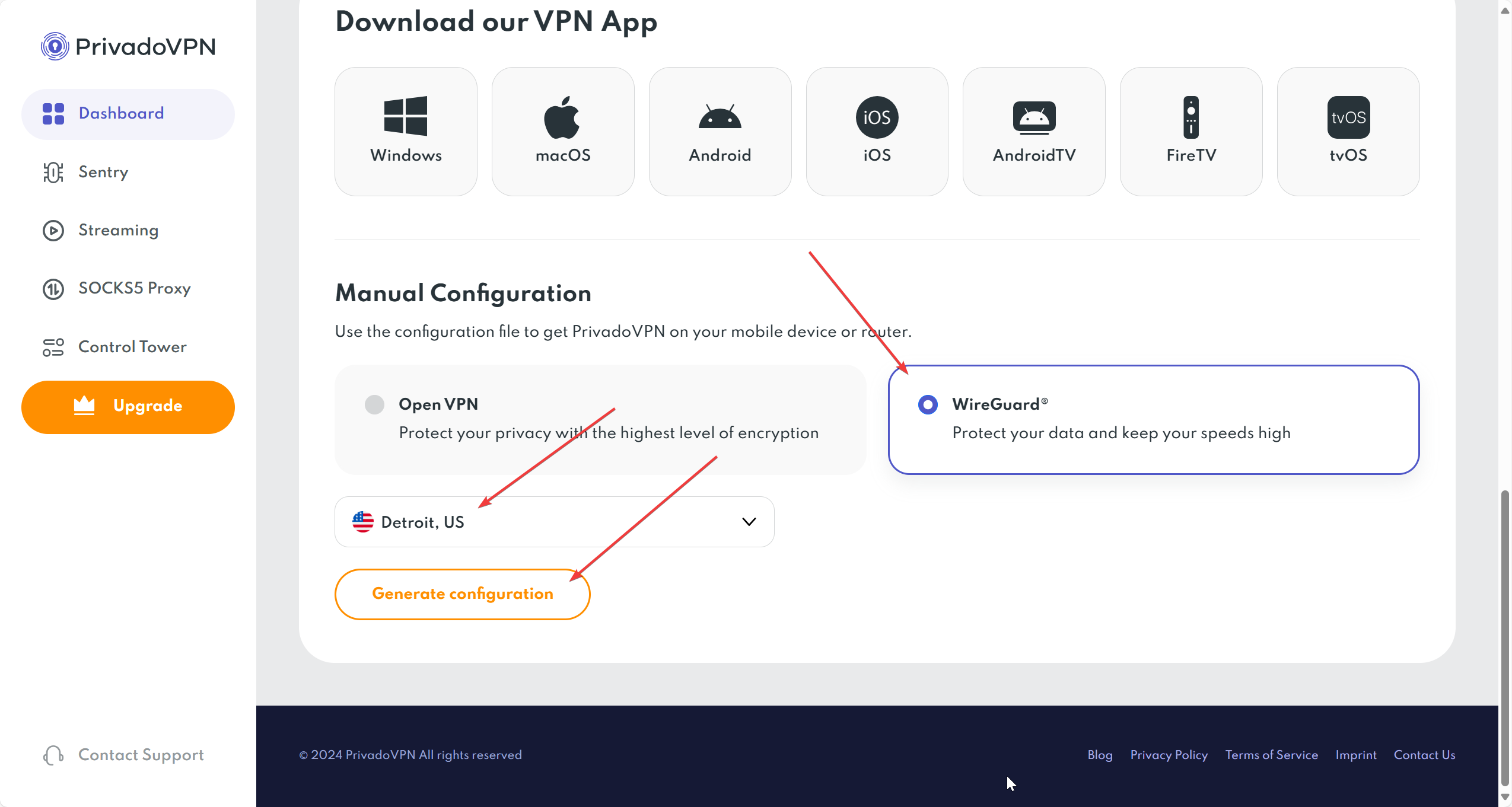 privadovpn wireguard manual configuration