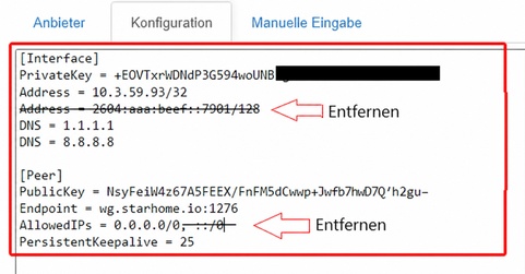 startvpn wireguard configuration remove ipv6 content