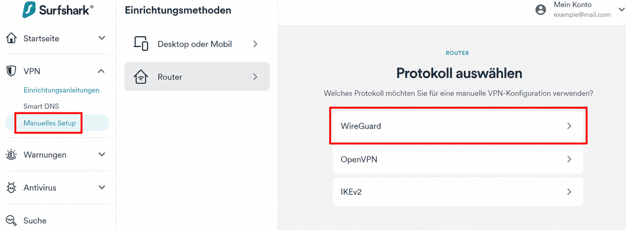 surfshark wireguard manual setup