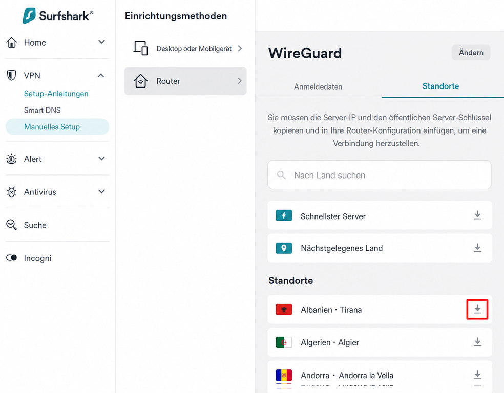 surfshark wireguard manual setup