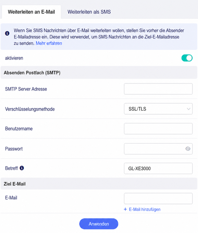 SMS-Weiterleitung per E-Mail