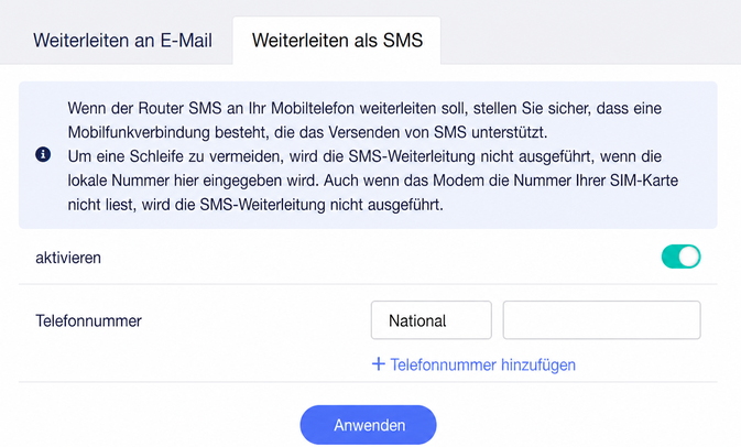 SMS-Weiterleitung per Telefon