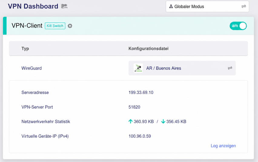 vpn connected global mode