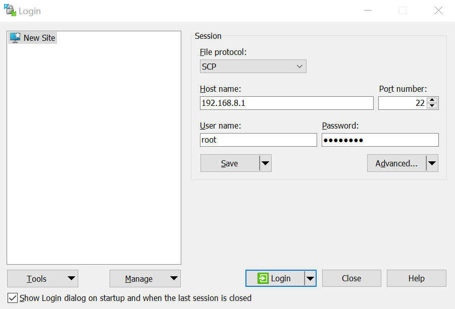 WinSCP login