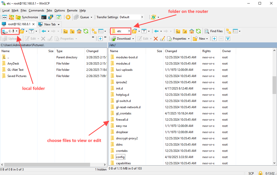 WinSCP panel