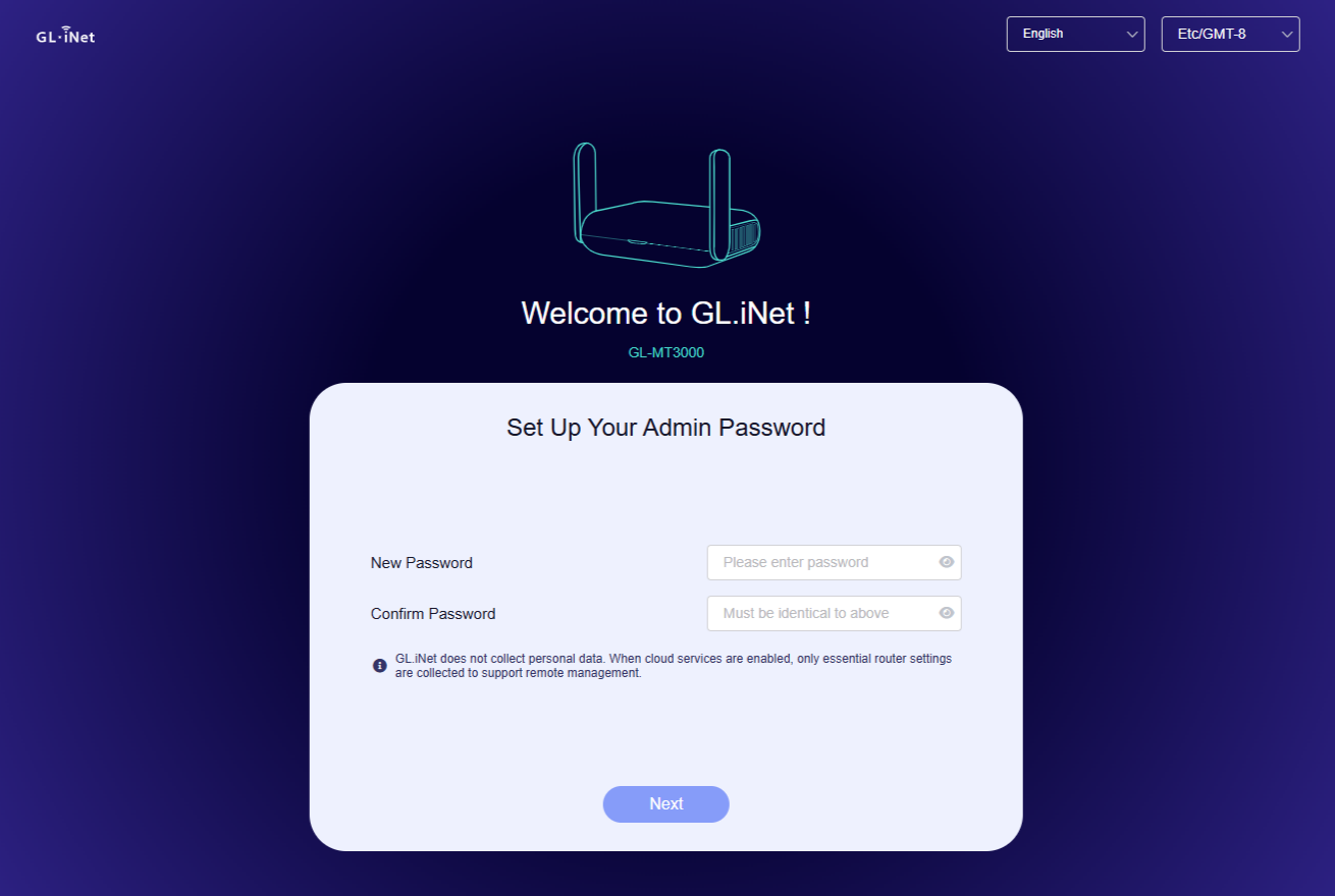 mt3000 set up admin password