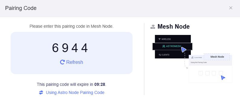 pairing code mesh mode
