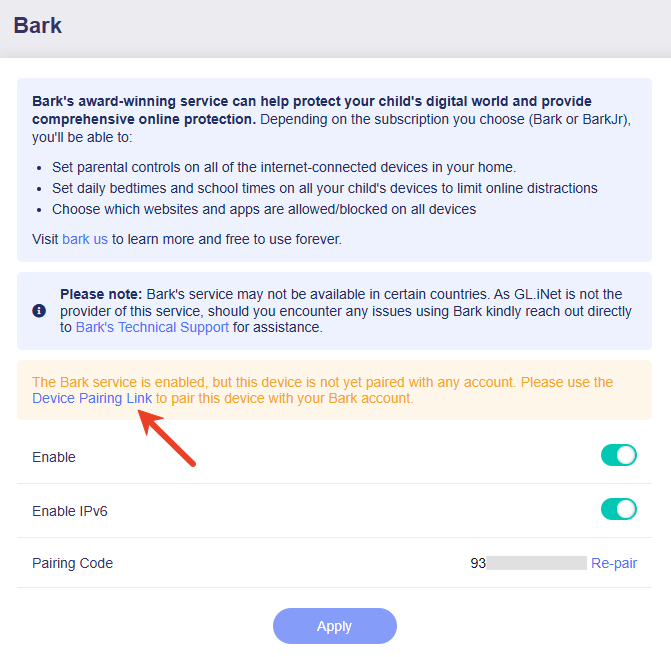 bark pairing link