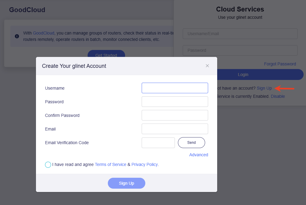 sign up goodcloud