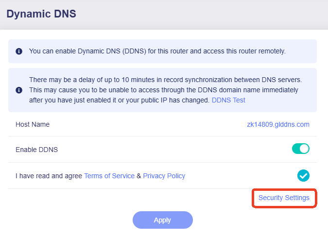 security settings