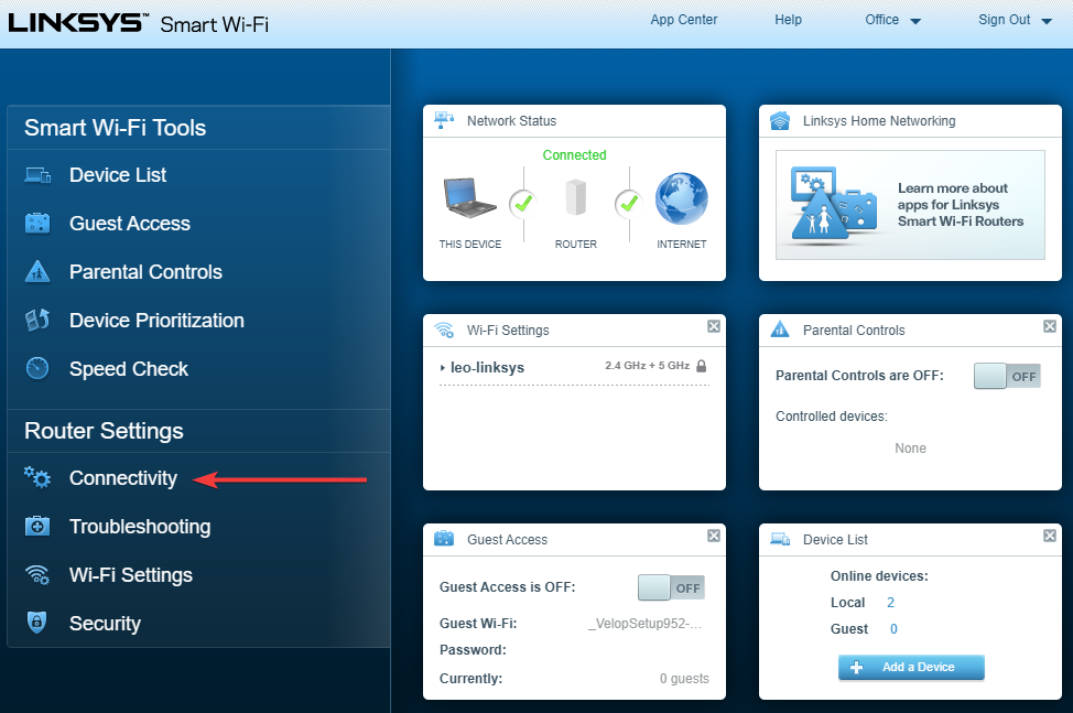 linksys admin, connectivity
