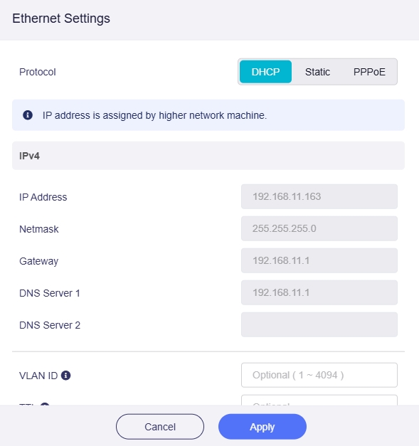 ethernet dhcp