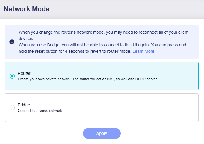 network mode of gl-mt2500
