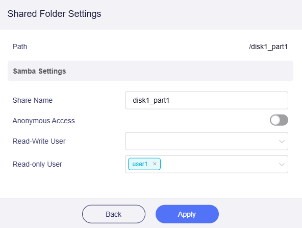 samba shared folder settings