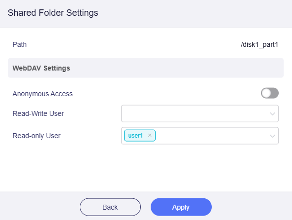 webdav shared folder settings