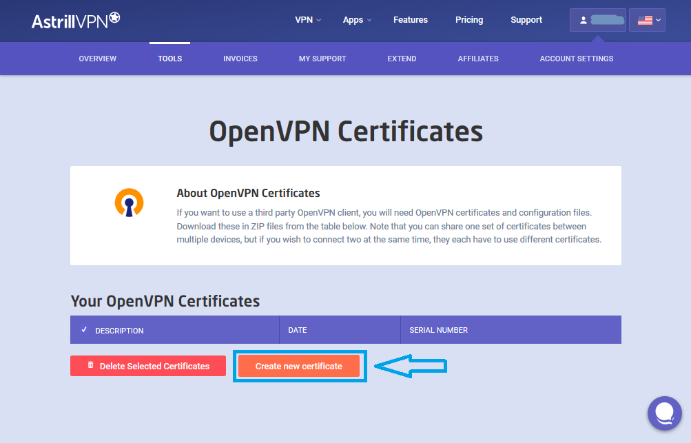 create new certificate