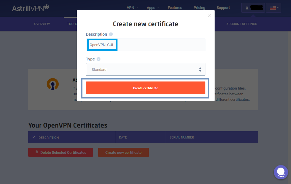 create new certificate