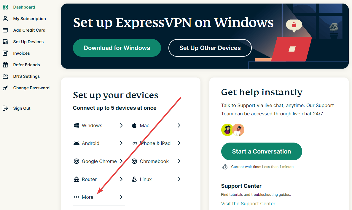 expressvpn, set up your devices, more