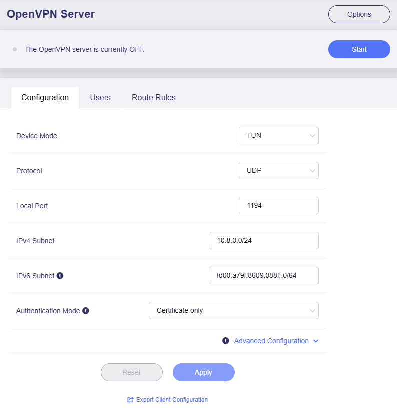openvpn server configuration