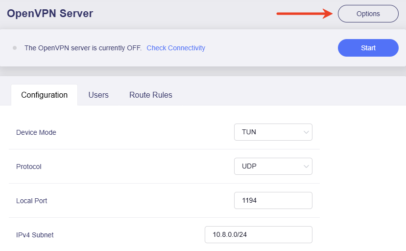ovpnserver options