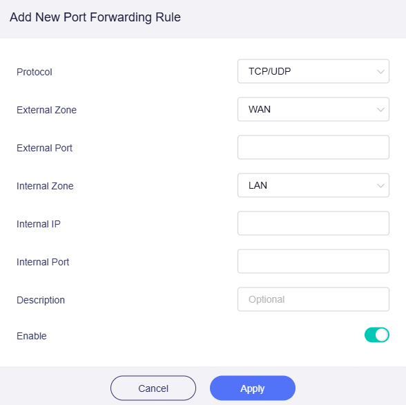 add new port forwarding rule