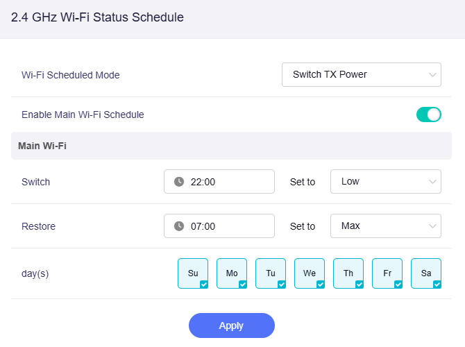2.4GHz Wi-Fi switch TX power