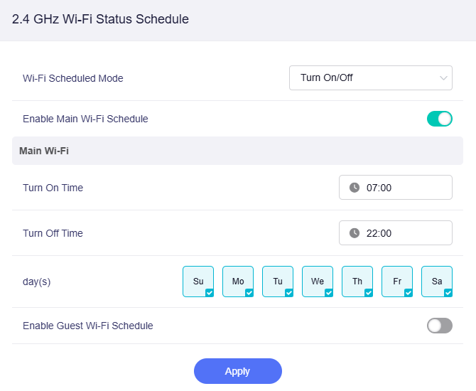 2.4GHz Wi-Fi turn on/off