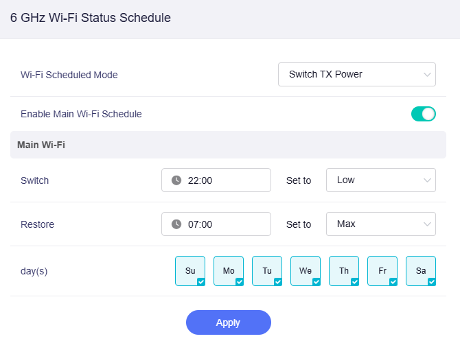 6GHz Wi-Fi switch TX power