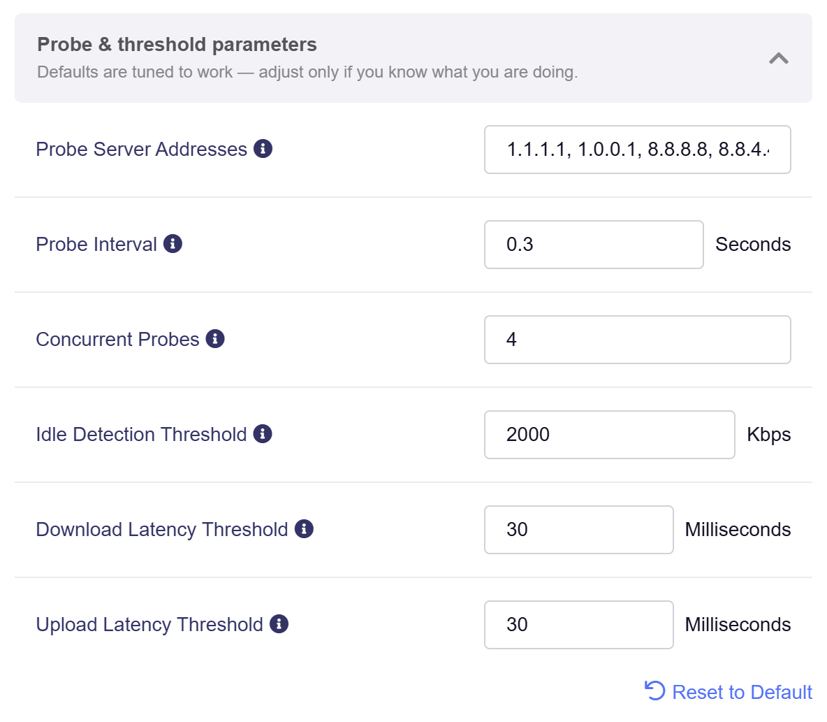 Probe & threshold parameters