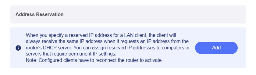 main network address Reservation 1