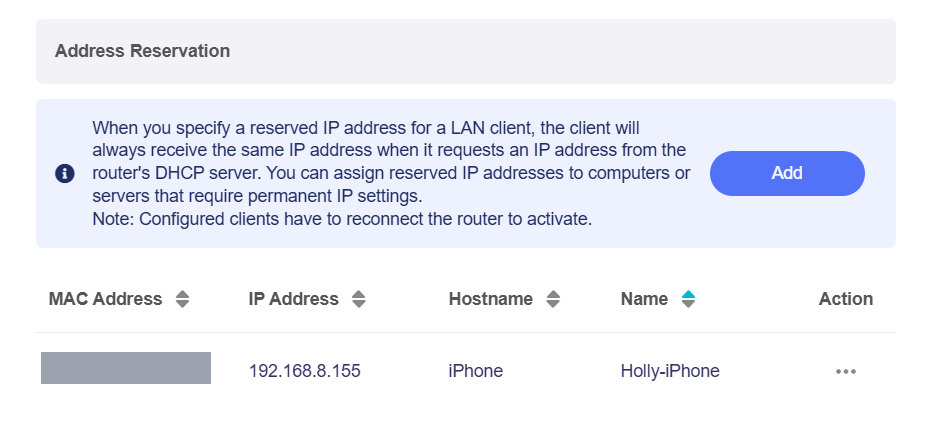 main network address Reservation 4