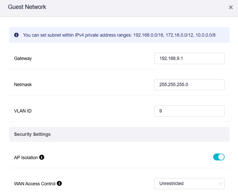guest network basic setting