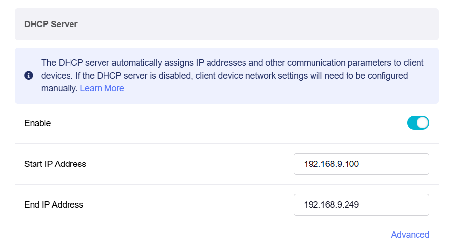 guest network dhcp simple settings