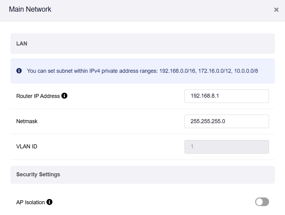main network basic settings