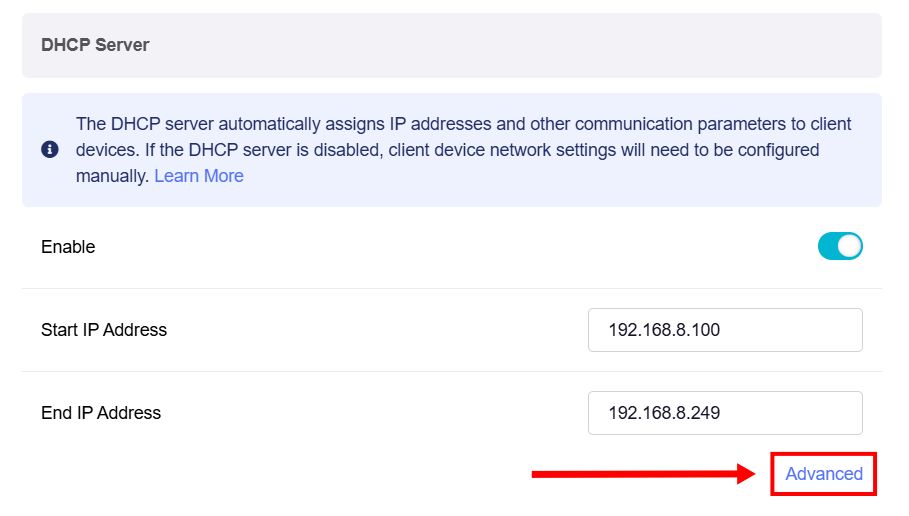 main network dhcp advanced settings 1