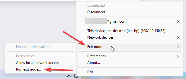 tailscale windows run exit node