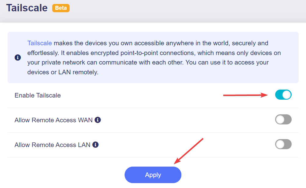glinet enable tailscale