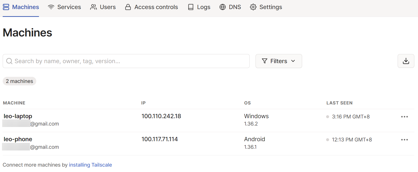 tailscale admin console