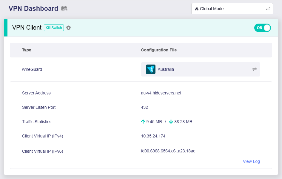 vpn connected global mode