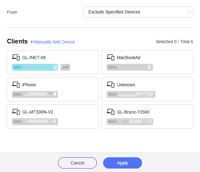 exclude devices