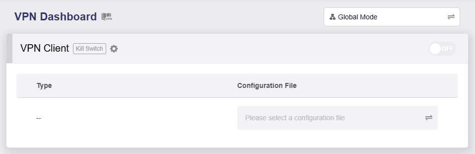 vpn dashboard initial state