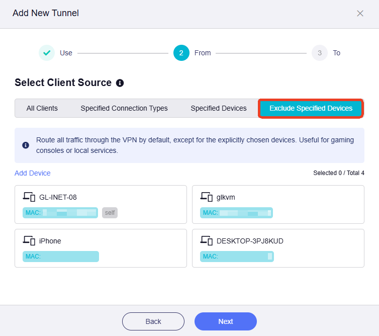 exclude specified devices