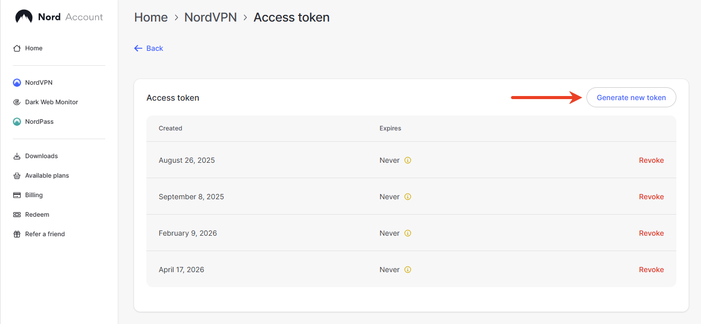 nordvpn token