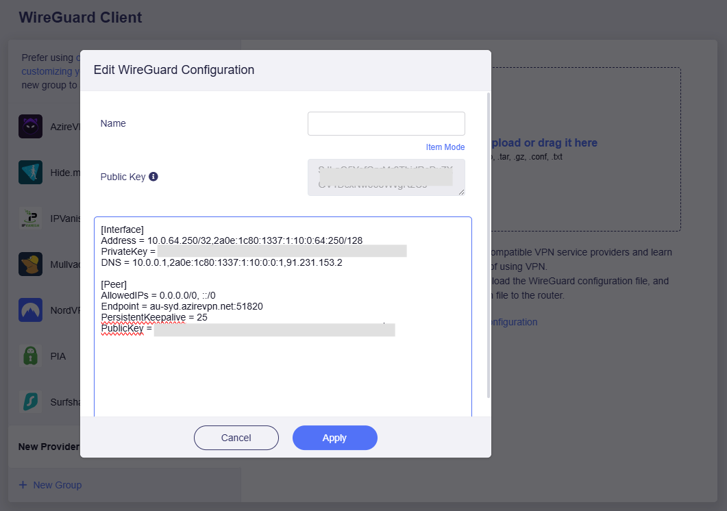 add wireguard by text