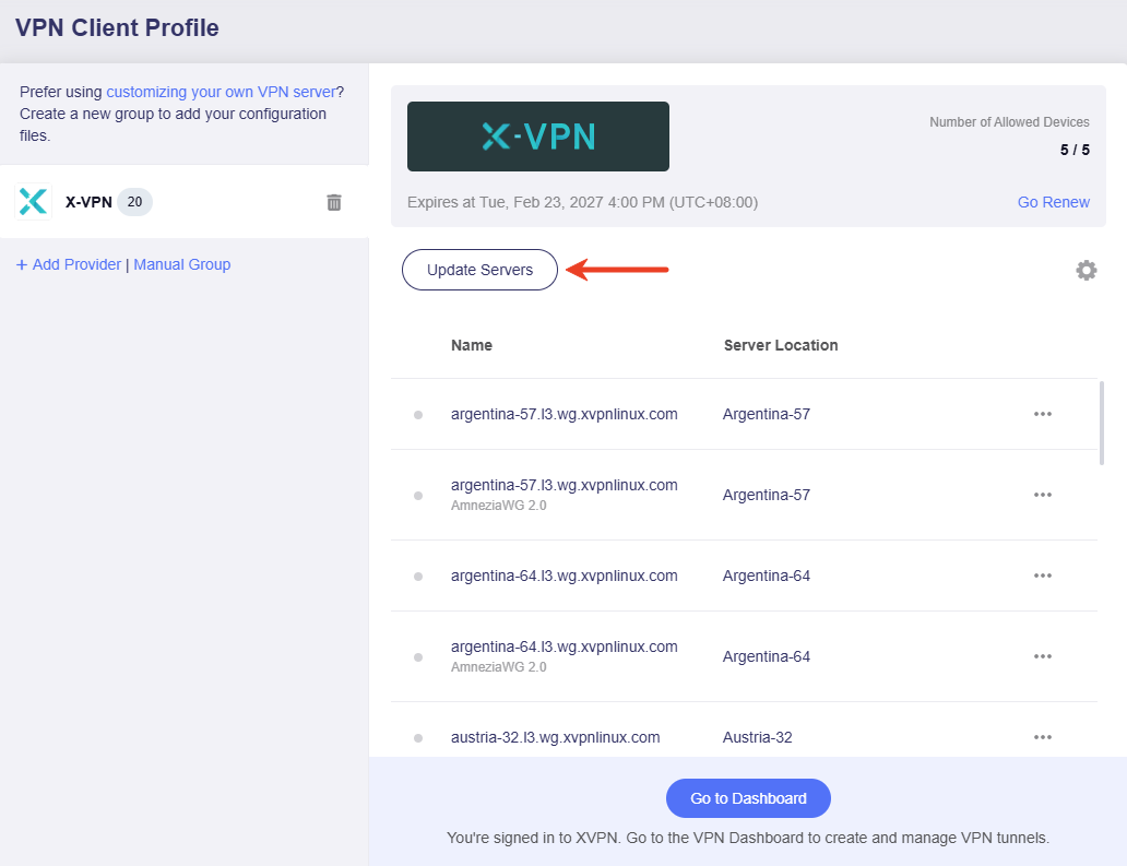xvpn update servers