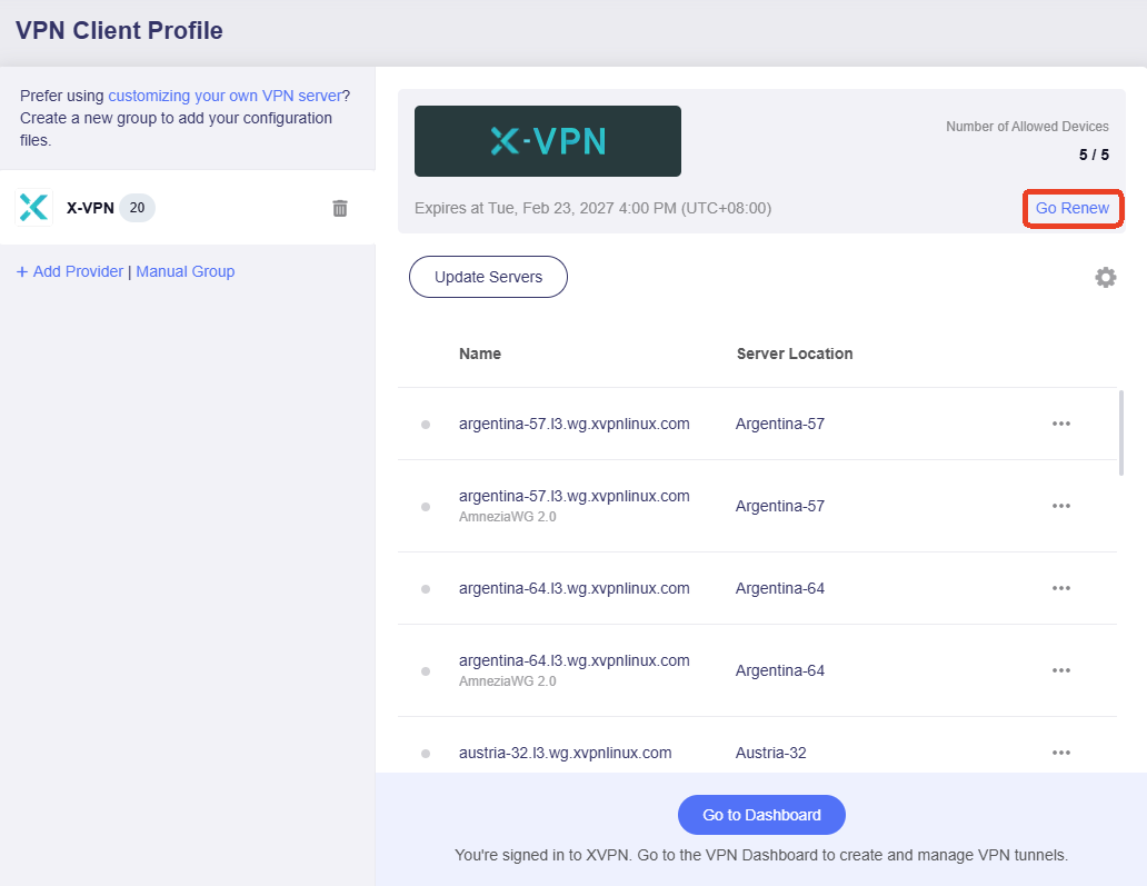 xvpn renew