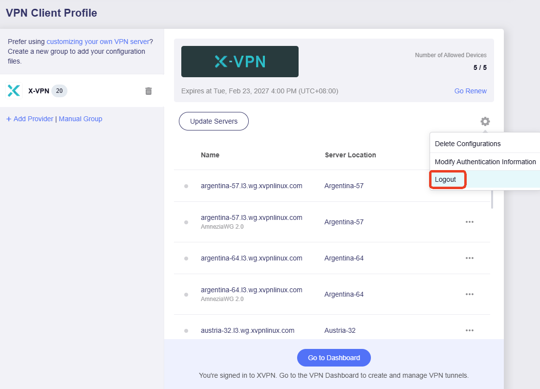 xvpn logout