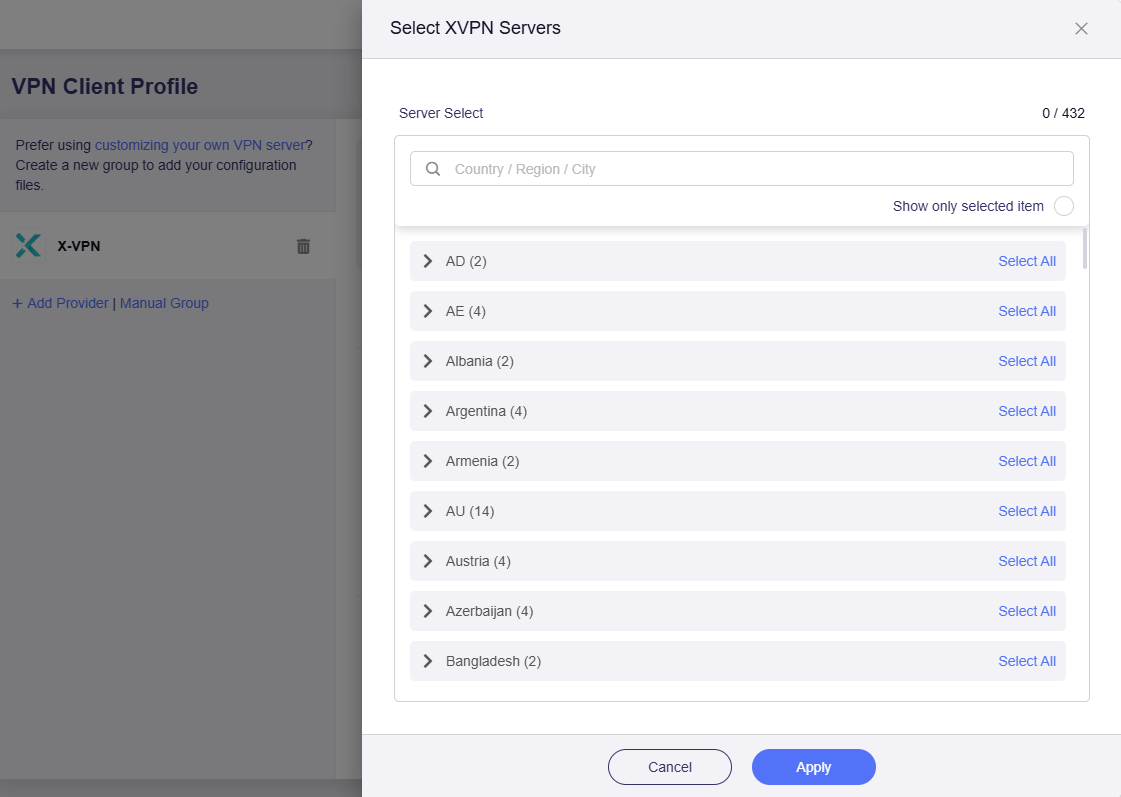 xvpn select servers