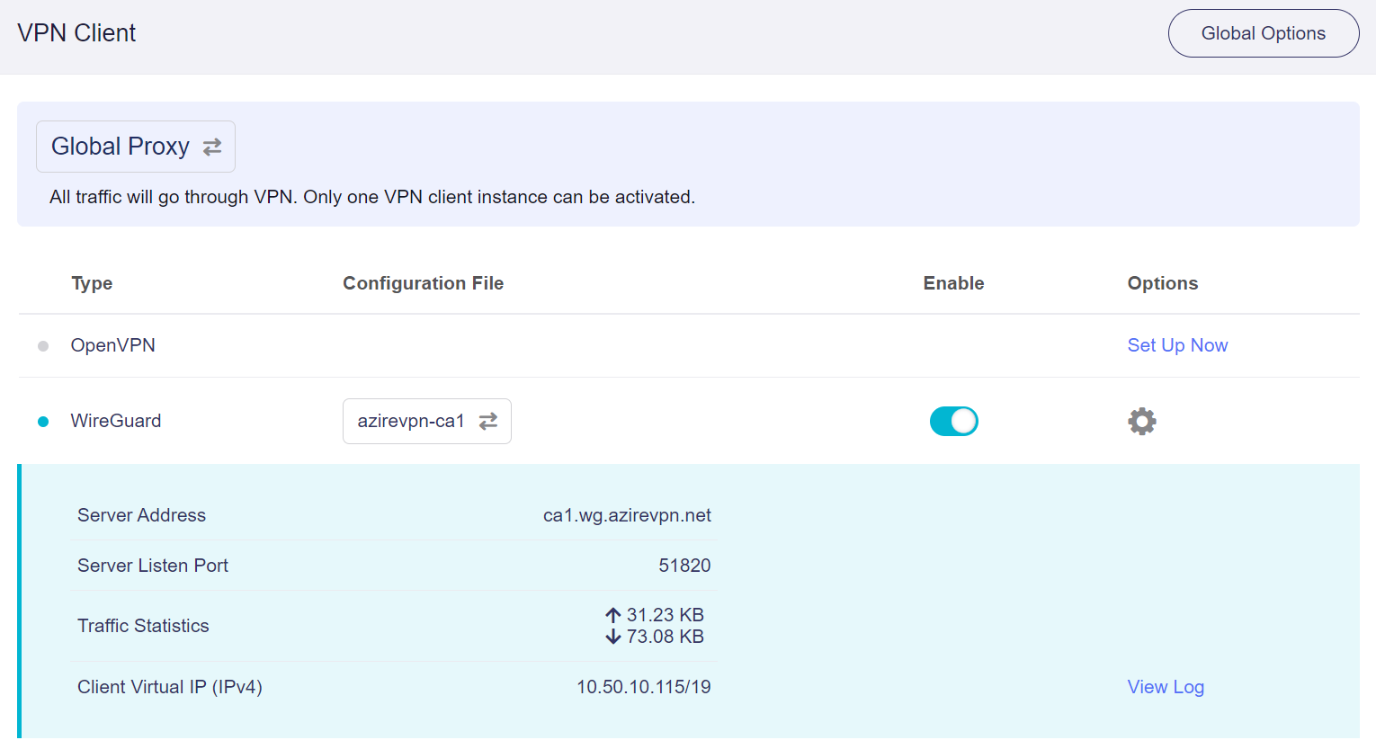 vpn dashboard page