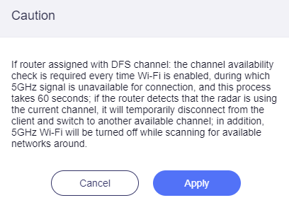 dfs channel caution